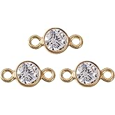 Pandahall 3Pcs 14K Gold Filled Brass Cubic Zirconia Connector Charms Golden Flat Round Glass Gemstone Pendants Rhinestone Crystal Links Connectors for Permanent Bracelet Jewelry Making