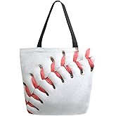 ZzWwR Chic Extra Large Shoulder Grocery Tote Bag, 3d Baseball Close Up Print Canvas Reusable Handle Bags for Men Women Gym Weekender Picnic Beach Travel Home Storage Market Shopping