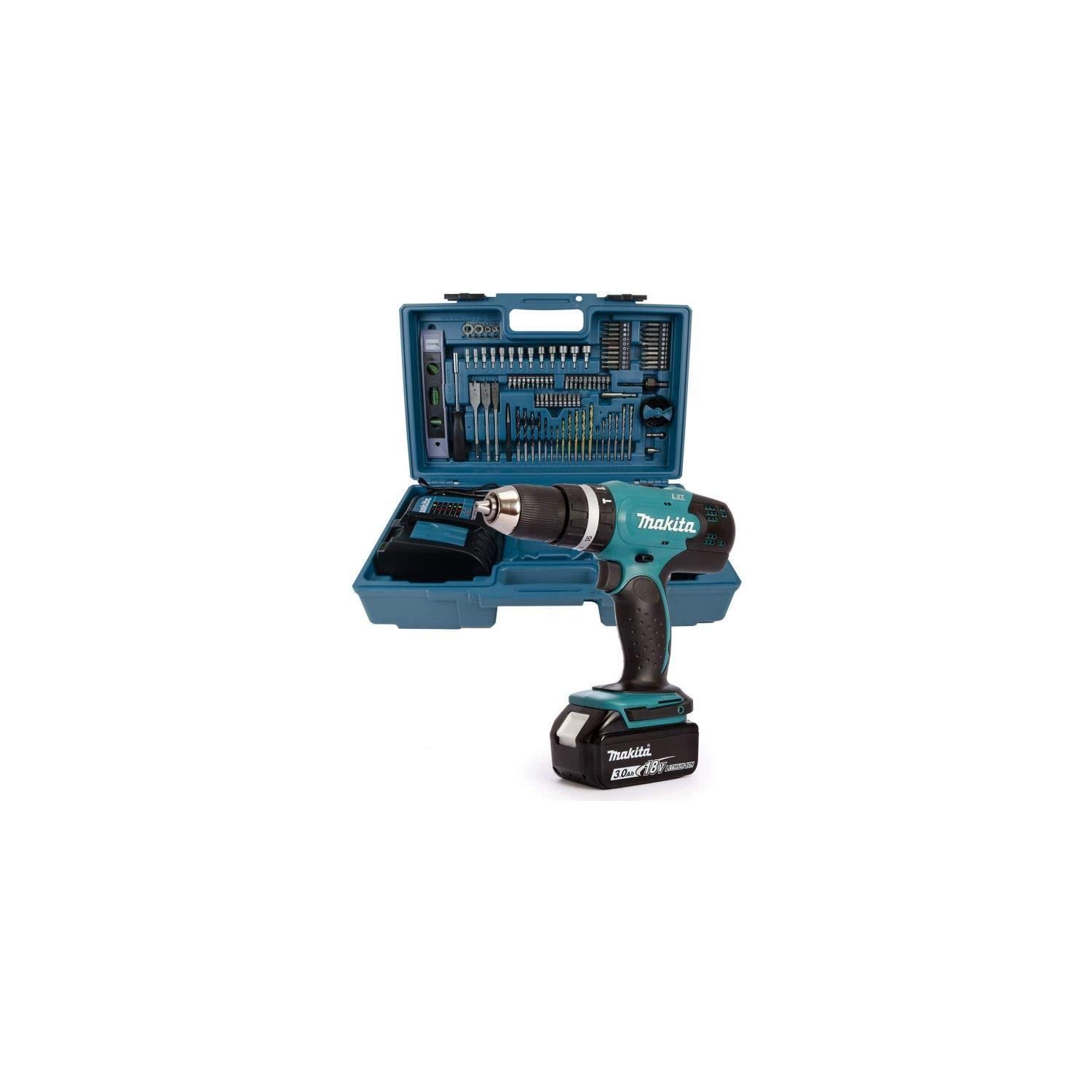 Makita DHP453FX12 18V Li-ion LXT Combi Drill Complete with 1 x 3.0 Ah Battery, Charger and Accessory Set Supplied in a Carry Case