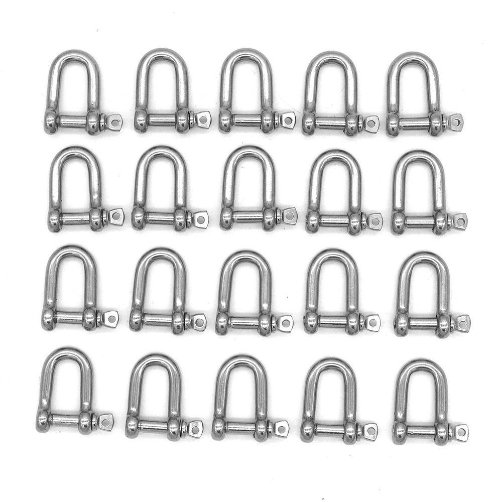 20 Pieces NUZAMAS D Ring Bow M6 Thread 304 Stainless Steel, D-Ring Bow, O Ring Clasp Bracelet, U Lock Wire Rope Fastener