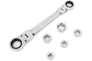 DURATECH Flex-Head Double Box End Ratcheting Wrench Set, 7-In-1 Metric Wrench Set, 8-19mm, 72 Tooth Gear, CR-V Steel, with Tool Organizer