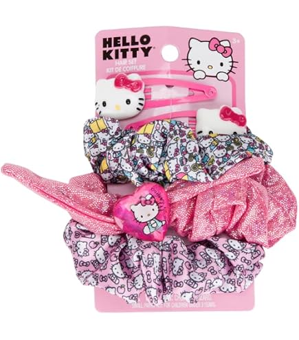Hello Kitty Hair Accessories Set for Kids - Bundle with 2 Bows, 3 Elastics and 1 Clip, Tattoos, and More