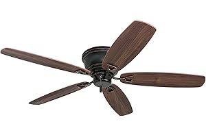 Honeywell Ceiling Fans Glen Alden, 52 inch Classic Flush Mount Indoor Ceiling Fan with No Light, Pull Chain, Quick-2-Hang Dual Finish Blades, Reversible Motor - 50516-01 (Oil Rubbed Bronze)