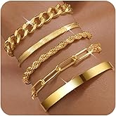 PLOMFOV Gold Bracelets for Women Stack Non Tarnish 14K Gold Plated Chunky Gold Bangles Bracelet Set Beaded Paperclip Chain Cuban Link Dainty Trendy Waterproof Stackable Cuff Bracelets Jewelry Gifts for Women