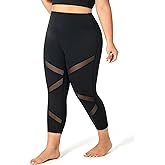 MEJING Plus Size Leggings for Women with Pockets Stretchy, L-5XL Tummy Control High Waist Workout Black Mesh Yoga Pants
