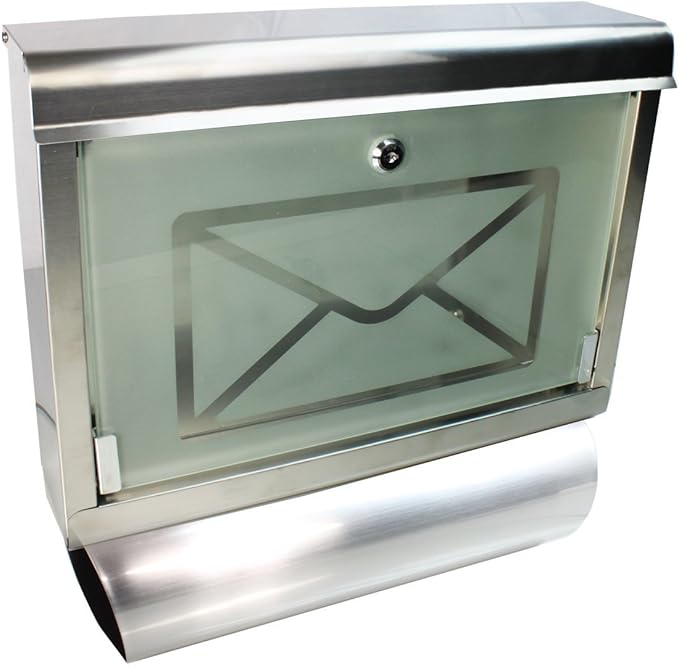 Designer Letterbox with Glass Door and Opaque Glass Plus Newspaper