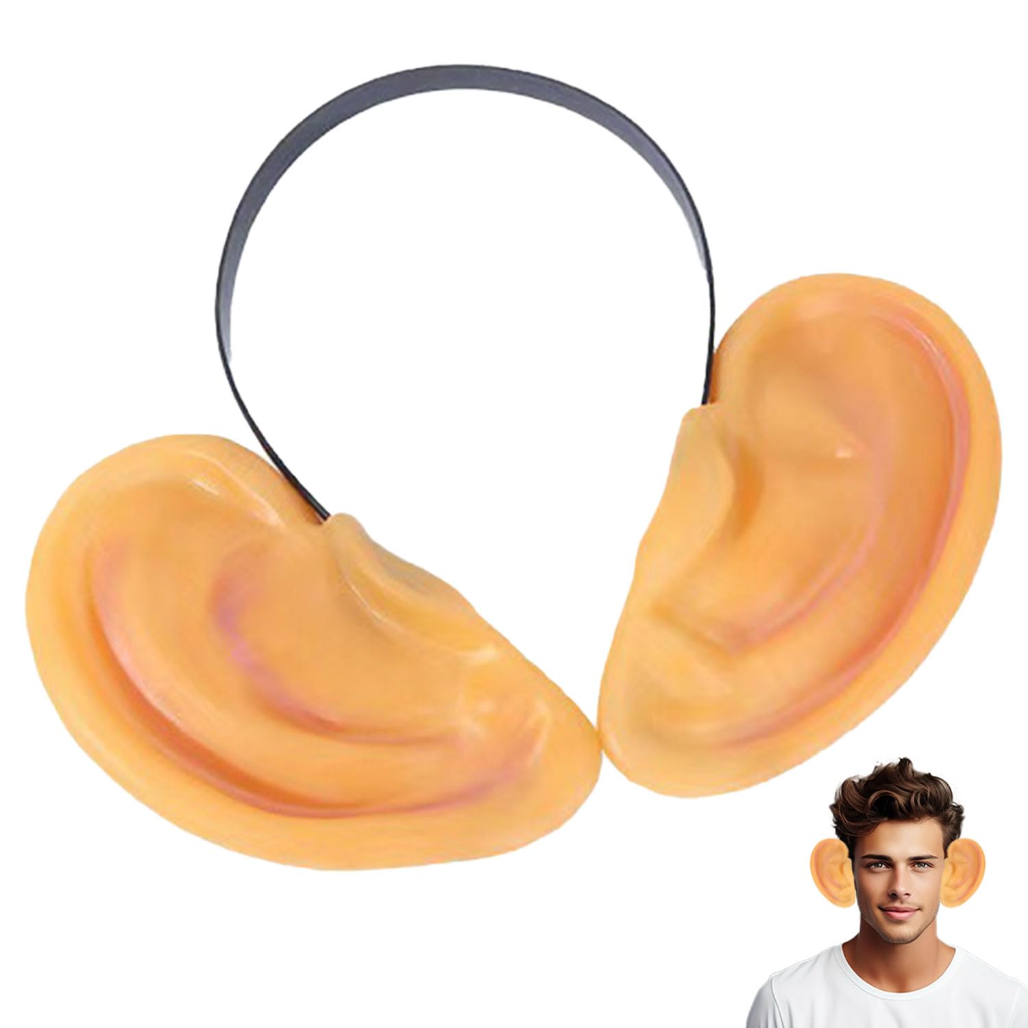 BAOMUMAYE Big Ears on Headband, Jumbo Fake Ears PVC Novelty Headband with Easy-Clean Material for Halloween Cosplay Parties, Christmas Fancy Dress Props for Kids Adults (Complexion, 1 Pc)
