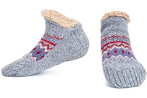 LEMZONE Fuzzy Slipper Socks for Men, Non Slip Fleece Lining Cabin Socks with Grips Christmas Stocking Stuffers Cozy Gifts