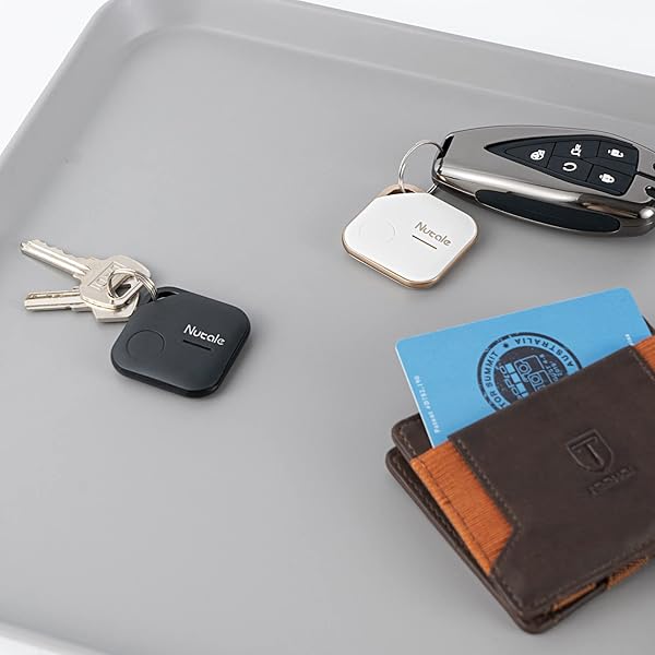 NUTALE AIRPRO KEY FINDER TAG (IOS ONLY), BLUETOOTH TRACKER ITEM LOCATOR WITH KEY CHAIN FOR KEYS PET WALLETS OR BACKPACKS AND TABLETS BATTERIES INCLUDE COMPATIBLE WITH FINDMY APP (WHITE&BLACK, 4 PACK)