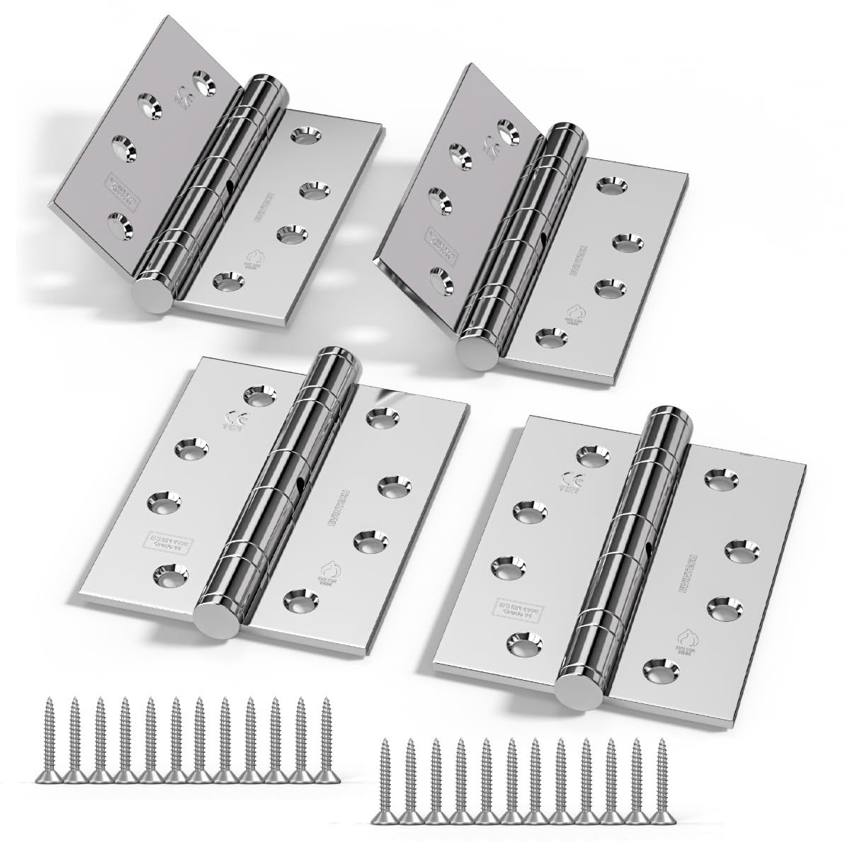 Bwintech 2 Pairs 100 x 75 x 2.7mm (4 inch) Polished Chrome Hinge for Fire Door, Steel Fire Rated Internal Door Hinges, Ball Bearing Hinge for Internal Use in Residential and Commercial Buildings — image 1