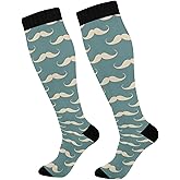 MFTJYO Mustache Funny Retro Compression Socks for Women Men Circulation Long Knee High Socks for Athletic Sports Running