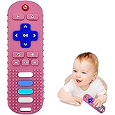 ROBBEAR Baby Teething Toys, Food Grade Silicone Teether for Babies 3 6 12 18 Months, TV Remote Shape Toddlers Chew Toys, Freezer BPA Free (Pink RC)