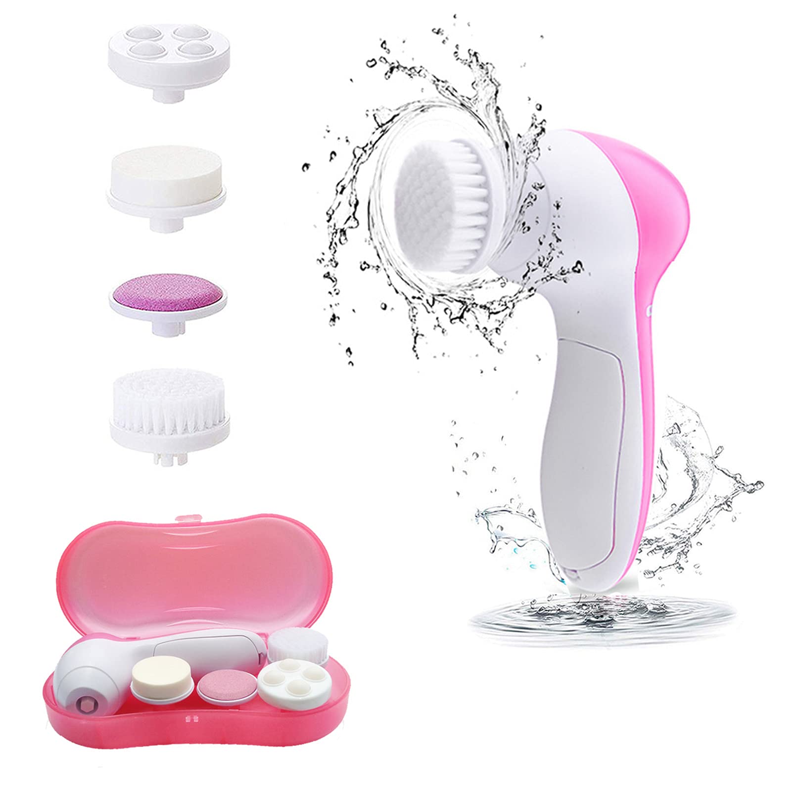 Facial Cleansing Brush Face Brush Electric Face Massager Facial Cleansing Spin Brush Set for Gentle Exfoliating,Removing Blackhead Gift Skincare for Teenage Girl(Pink1)