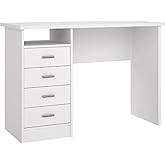 Tvilum 4-Drawer Desk, Modern White Office Writing Desk with Storage, Compact and Functional Desk for Home or Office