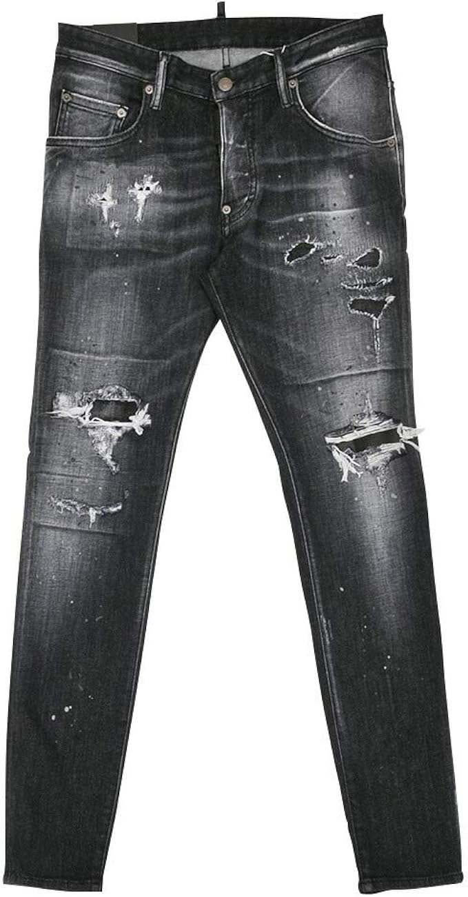 ディースクエアード メンズ デニムパンツ スーパーツインキー ジーンズ Super Twinky Jean ウォッシュブラック バックシャンロゴ ダメージリペア 46サイズ ジーンズ 通販 Amazon