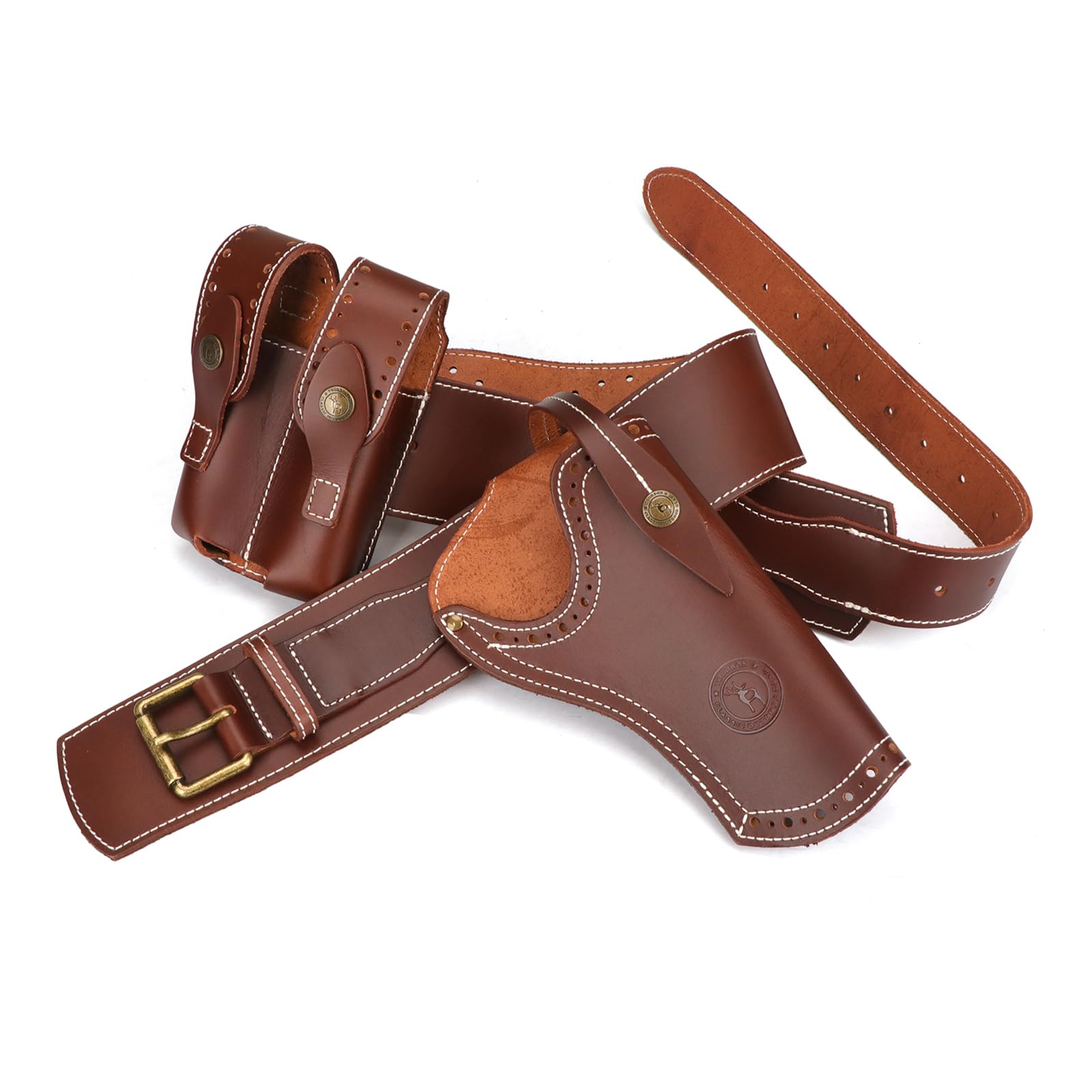 TOURBON Western Leather Gun Holster Belt Concealed Pistol Carry Holsters with Double Mag Pouch Right Hand