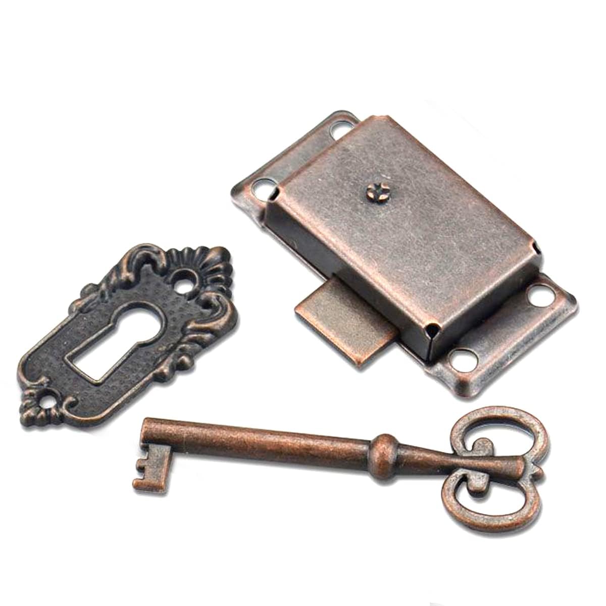 TOP-VIGOR Vintage Cabinet Door Locks Set, Square Retro Design Antique Cabinet Furniture Decorative Practical Locks with Key for Wardrobes, Cabinets, Drawers, Boxes