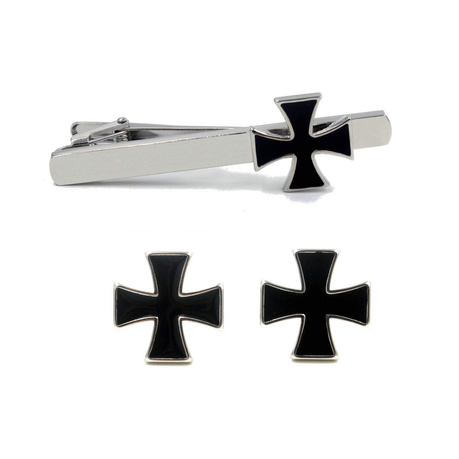 Knights Templar Black Cross Pair of Cufflinks & Tie Bar Clip