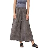 Les umes Women Linen Wide Leg Plus Size Long Pants Loose Casual Elastic Culotte with Stripes