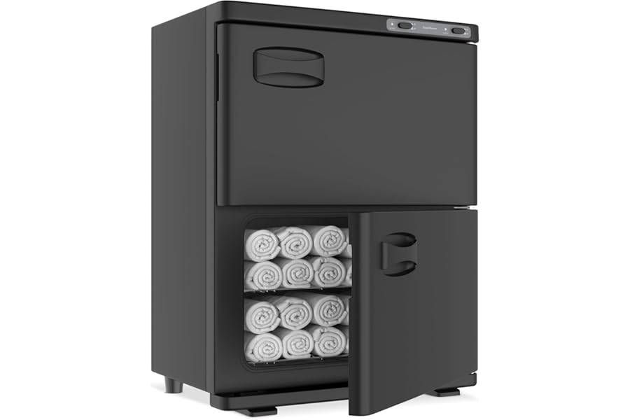 Hot Towel Warmer SalonDepot 46L Large Capacity Spa Towel Warmer with Double Cabinets for Salon, Barber Shop, Massage & Facial (Black)