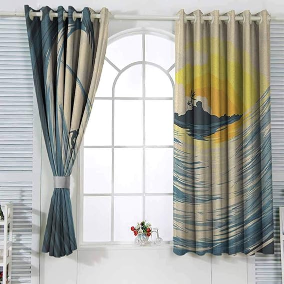 Cortinas de ventana para sala de estar/dormitorio con ilustración de