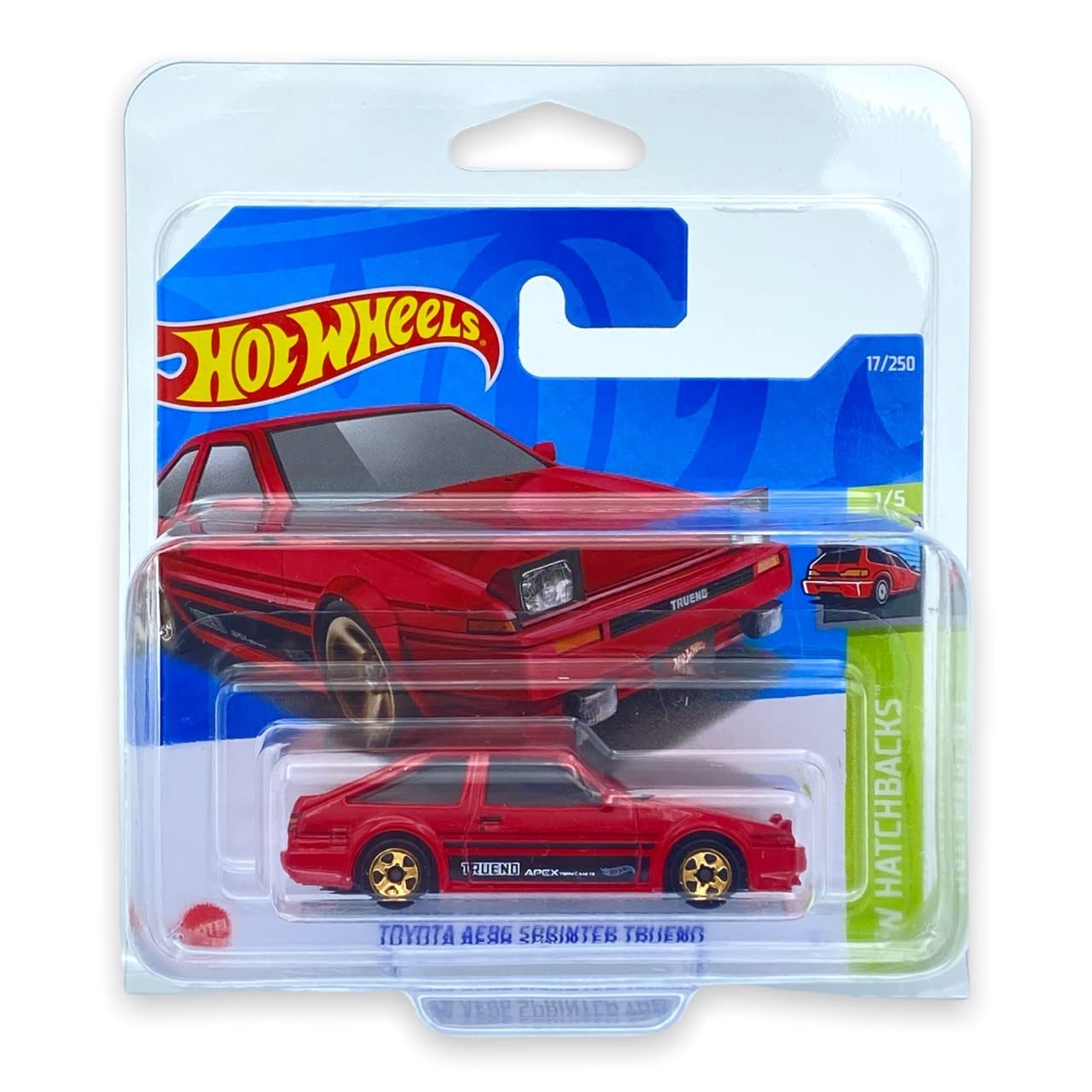 Hot Wheels Toyota AE86 Sprinter Trueno (Red) 1/5 HW Hatchbacks 2022 - 17/250 (Short Card) *** COMES IN A KLAS CAR KEEPER PROTECTIVE COLLECTORS CASE *** HCW77
