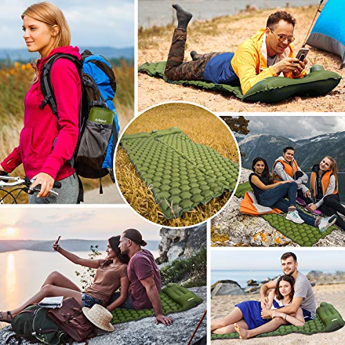 AirExpect Camping Sleeping Pad with Built-in Pump Upgraded Inflatable Camping Mat with Pillow for Backpacking, Traveling, Hiking, Durable Waterproof Compact Ultralight Hiking Pad (Green) - Thumbnail 5
