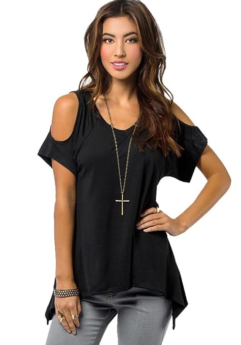 Urbancoco Damen Vogue Schulterfrei unregelmäßige sidetale Tunika Top Shirt