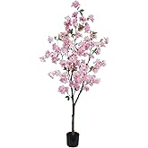 5FT Pink Cherry Blossom Artificial Tree, Lifelike Decorative Plant in Pot for Indoor, Garden, Office, Wedding & Party Decor