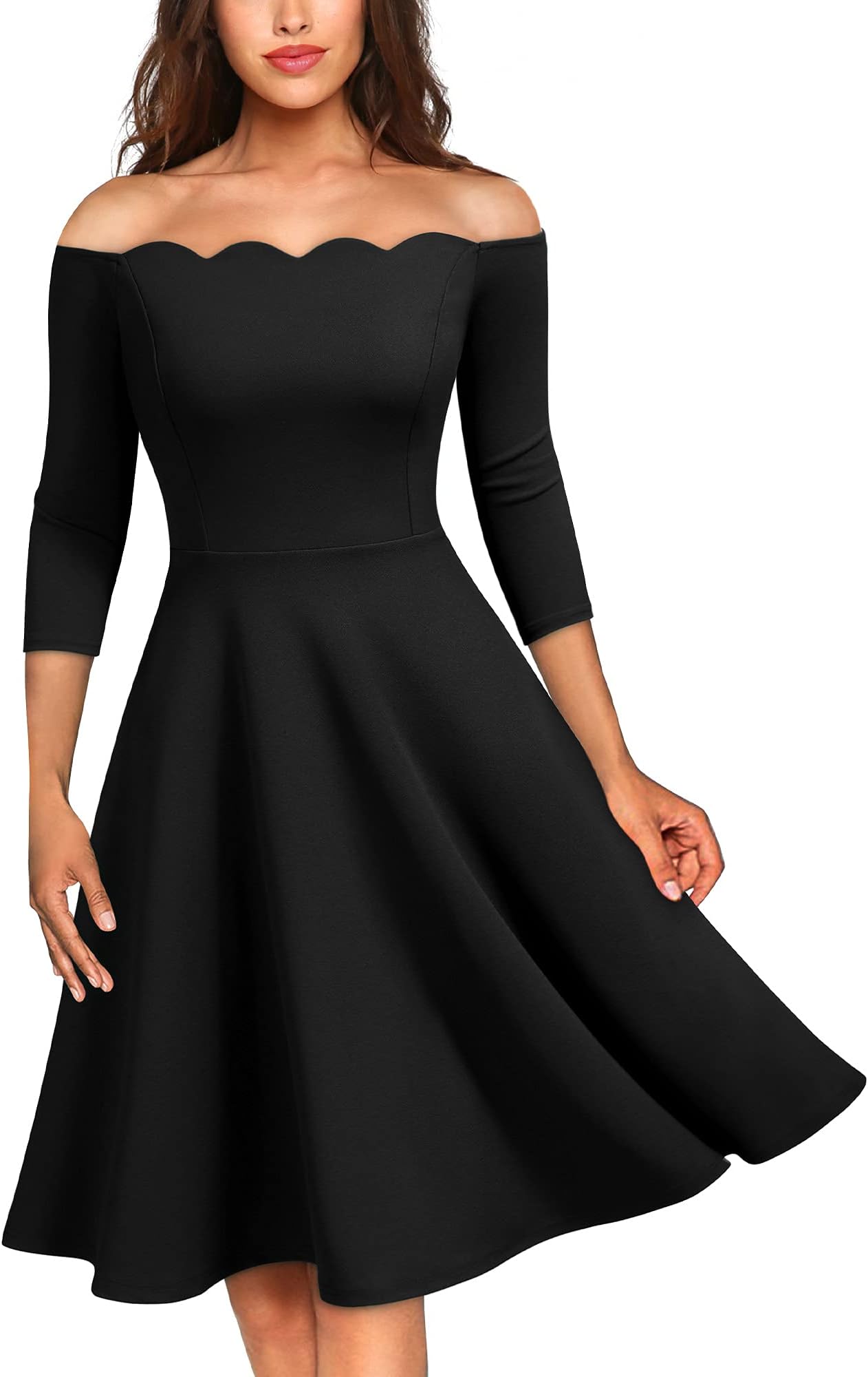 MISSMAYWomen's Vintage Cocktail Party Half Sleeve Boat Neck Swing Dress