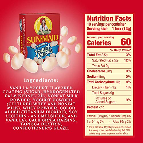 SunMaid Vanilla Yogurt Covered Raisins Mini Snack Packs .5 oz,10 ct