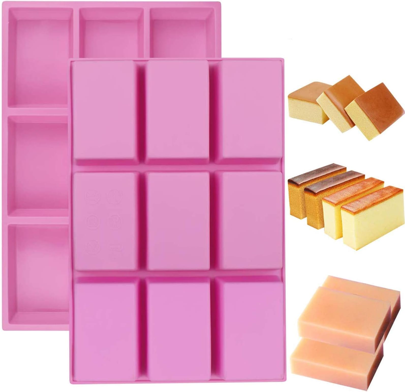 Palksky (2 PCS) 9 Cavity Large Rectangle Bars Silicone Mold/Mini Loaf Pan for Pudding Muffin Brownie Cornbread Cheesecake Chocolate Candy Nutrition Granola Cereal Bar Maker