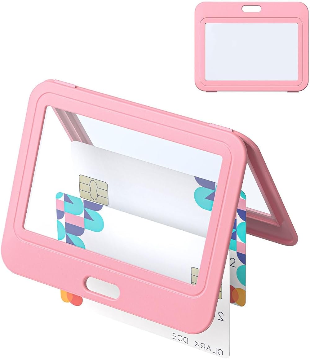 Uniclife ID Badge Holder Double-Sided Windows Pink Card Protector Case