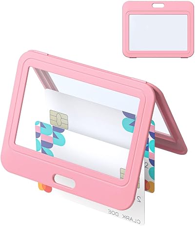 Uniclife ID Badge Holder Double-Sided Windows Pink Card Protector Case