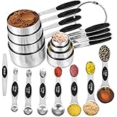 KELOFKO 16 Pieces Measuring Cups and Magnetic Measuring Spoons Set Stainless Steel,8 Measure Cups with Silicone Handle and 7 