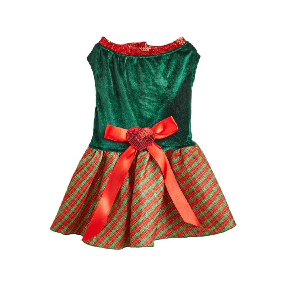 Photo 1 of Tangpan Bow-KnotChristmas Pet Plaid Skirt Dog Santa Dress Puppy Party Outfit Apparel Cat Costume (Green,XS)