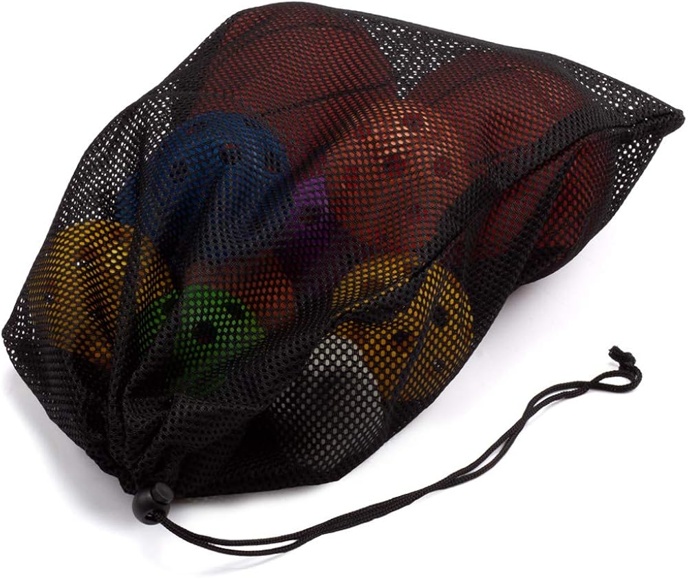 Sports Equipment Mesh Drawstring Bag/Backpack Bag/Duffle Bag for Gym Training, Soccer, Football, Basketball, Volleyball, Swimming Gear, Laundry, Beach Toys (18"x12" Drawstring Bag - Black) : Clothing