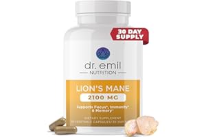 DR. EMIL NUTRITION 2100mg Organic Lions Mane Supplement Capsules - Focus, Mental Clarity & Cognition - Nootropic Lion's Mane 
