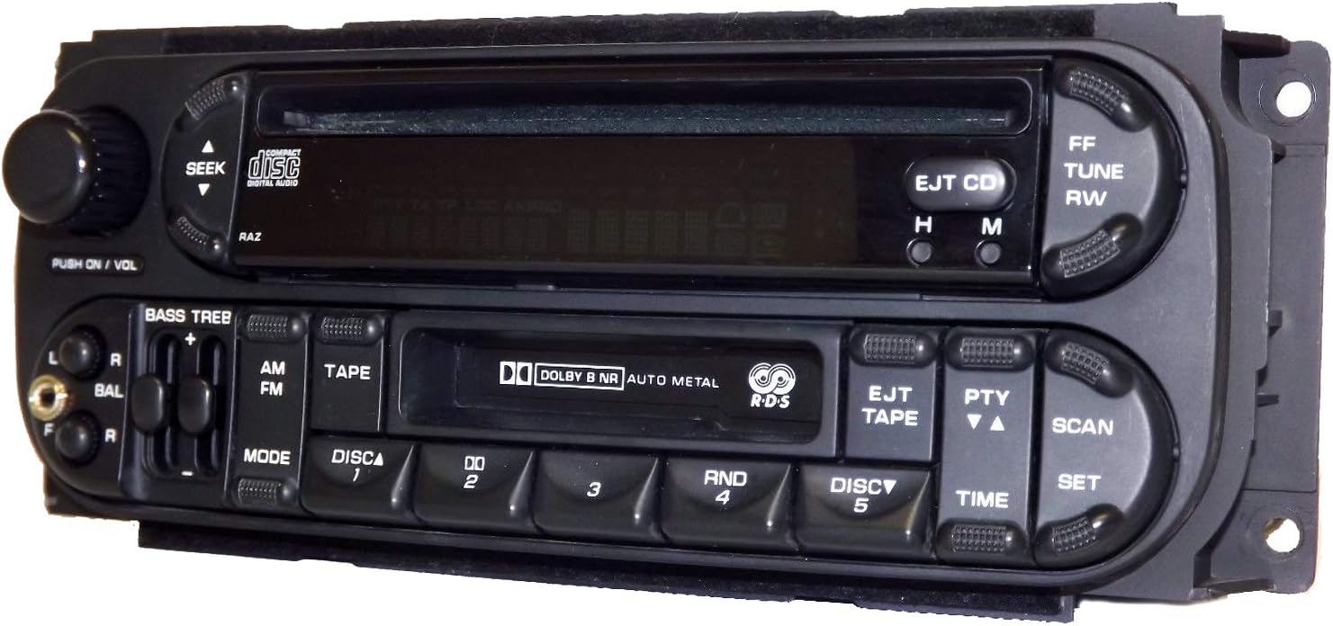 1 Factory Radio RDS AM FM CD Cassette w Aux Input Upgrade Compatible With 2002-2006 Jeep Chrysler Dodge P05064042AB RAZ