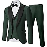 YND Men's 3 Piece Slim Fit Wedding Tuxedo Set, Peak Lapel One Button Suit Jacket, Double Breasted Vest Pants with Bow Tie