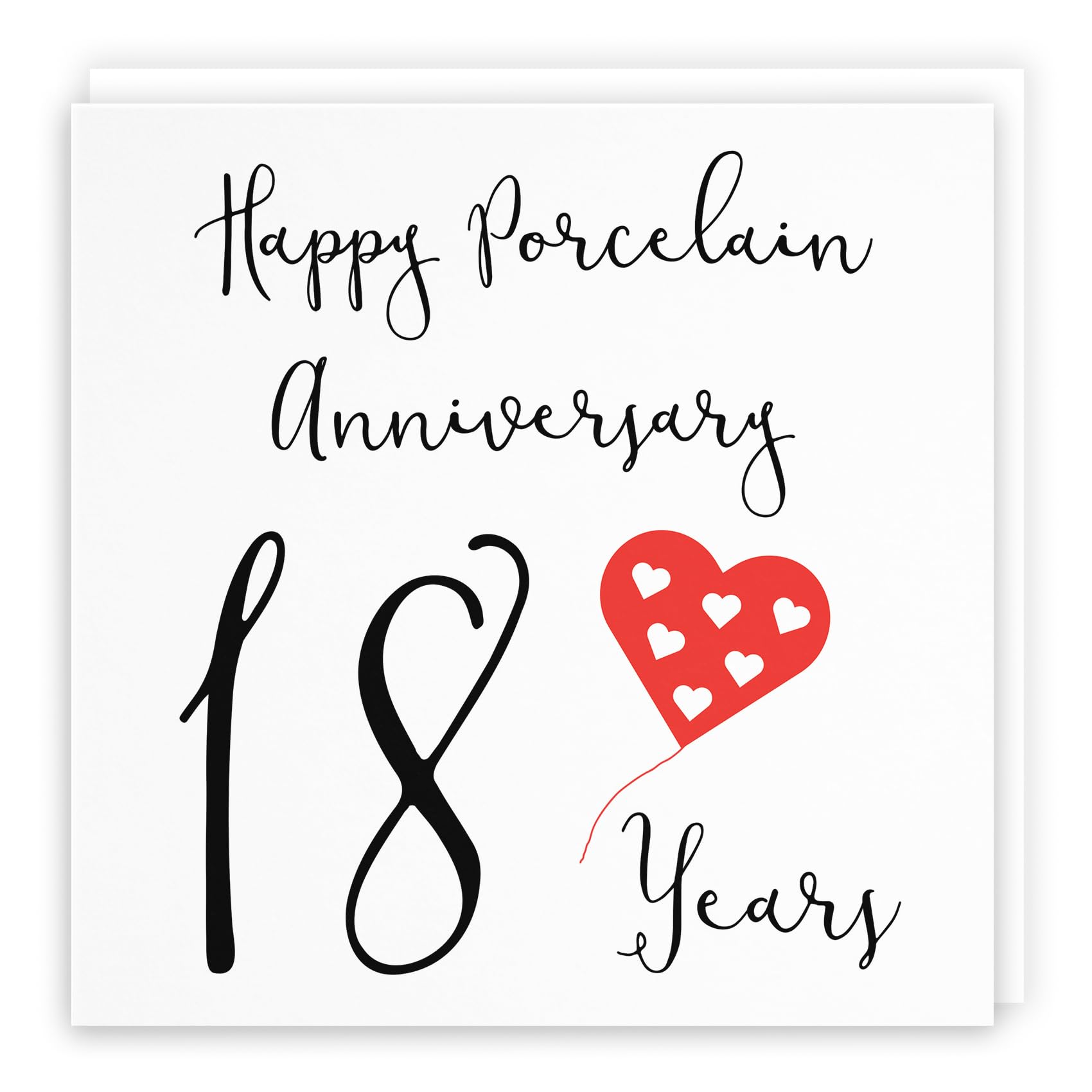 Hunts England - Large 18th Wedding Anniversary Card - Happy Porcelain Anniversary - 18 Years - Red Heart Collection - Large - 210 x 210 mm - Fun Card - For Him, Her, Couples, etc.