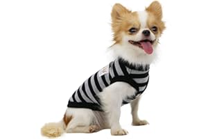 LOPHIPETS 100% Cotton Striped Dog Shirts for Small Dogs Chihuahua Puppy Clothes Tank Vest-Black and Gray Strips/M