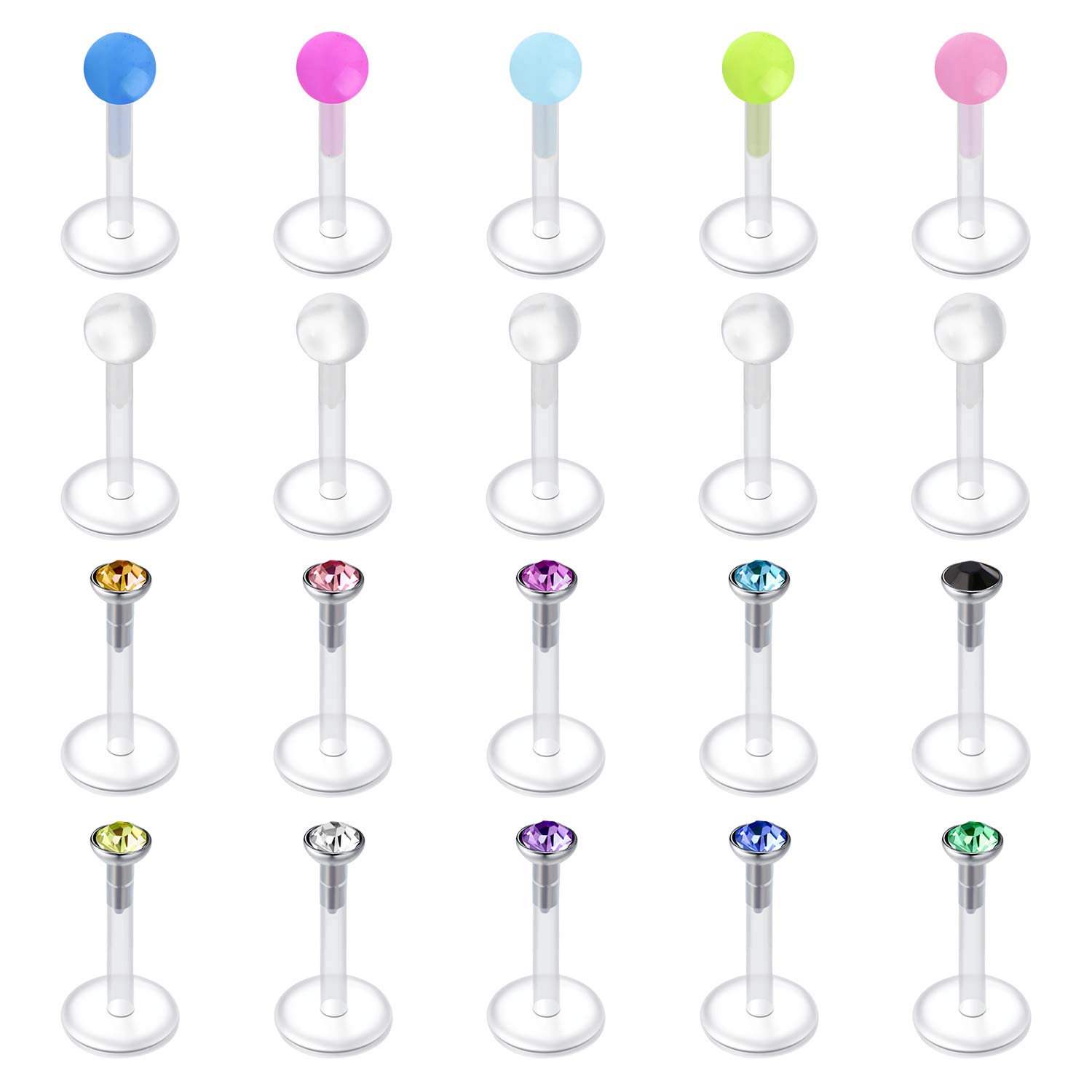 Rajnard 16g Plastic Tragus Earrings Clear Labret Lip Studs Cartilage Helix Earring CZ Flexible Earlobe Piercing Retainer Bioflex Medusa Monroe Piercing Jewelry