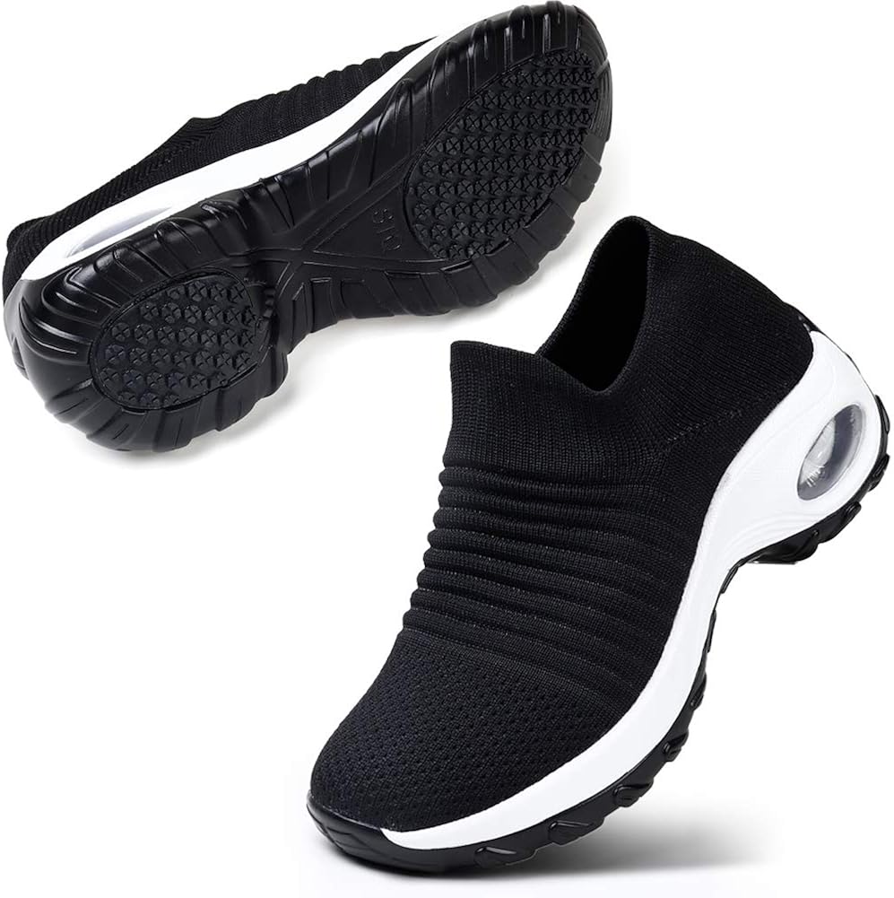 STQ Slip On Breathe Mesh Walking Shoes Women Fashion Sneakers Comfort Wedge Platform Loafers