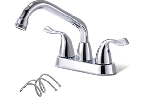 Phiestina Centerset 4-Inch 2 or 3 Hole Chrome Utility Sink/Laundry Faucet, with Rotatable Swivel 360° Spout and Threaded End, with Water Supply Line, BF025-7-C