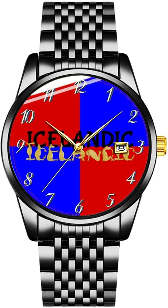Amazon ユニークな時計 男性用の黒のステンレススチールバンドウォッチレディースカップルキッズボーイズ ガールズアイスランドのアイスランドの旗 アイスリストウォッチパーソナライズされたクラシックファッションウォッチ 腕時計 腕時計 通販