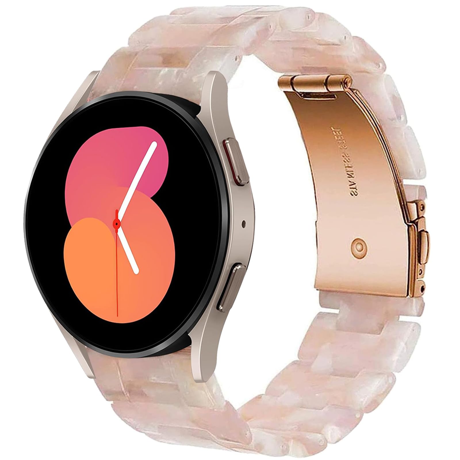 Miimall Resin Strap for Samsung Galaxy Watch 7 FE 6 5 4 40mm 44mm/6 Classic 43mm 47mm/5 Pro 45mm/4 Classic, 20mm Lightweight Band with Stainless Steel Buckle Wristband for Galaxy Watch 7(Pink Flower)