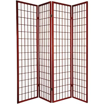 Legacy Decor 4 Panel Japanese Shoji Style Room Screen Divider Cherry Color
