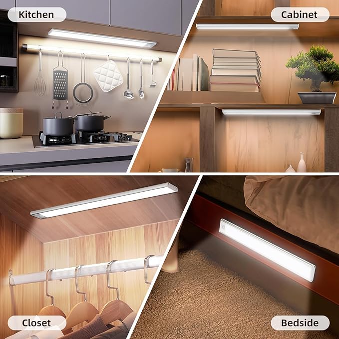 Under Cabinet Lights, 4 Pack 1800Ah Large Motion Sensor Light Indoor with 3 Color Temps, Dimmable Closet Lights, LED Magnetic Light, Rechargeable Under Counter Lights for Kitchen (8Inch-4Pack)