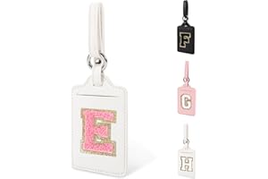 IZUZTA Personalized Initial A-Z Luggage Tag for Suitcases, PU Leather Luggage Tags with Privacy Cover Name Card, White Cute Monogrammed Funny Luggage Baggage TSA Approved Tags for Women Kids(1 PACK Letter E)